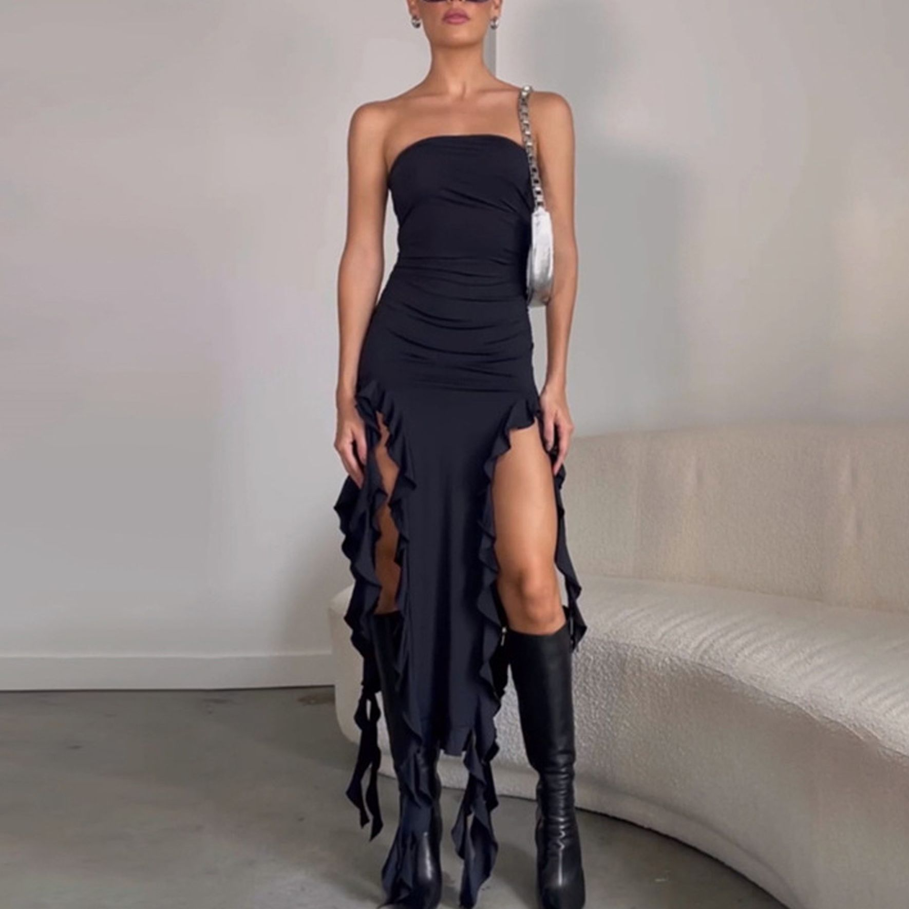 Robe longue à volants