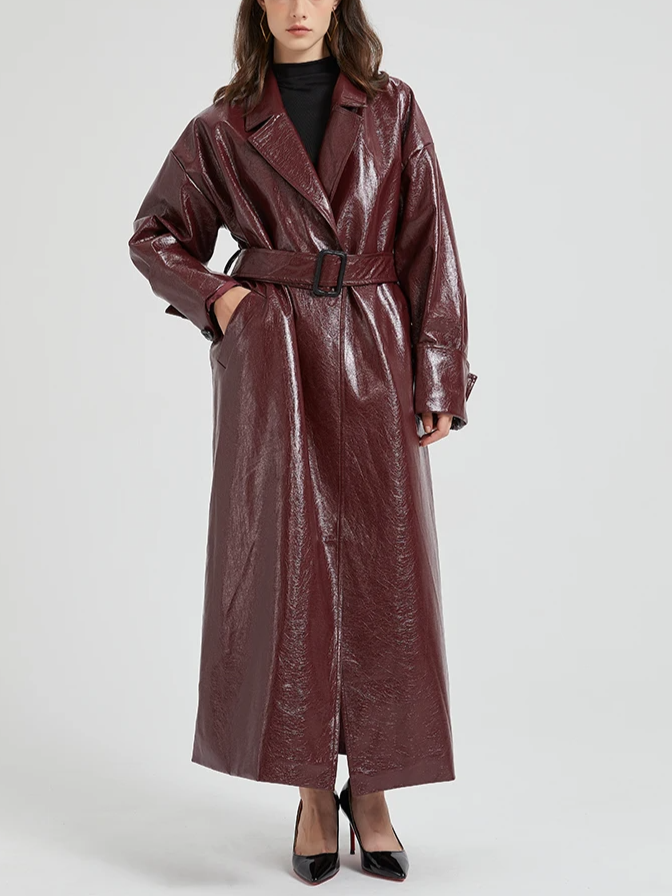 Trench-coat en cuir bordeaux