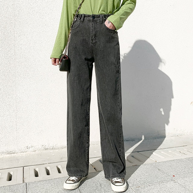 Jean taille haute à jambes larges