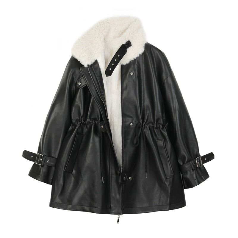 Veste en cuir et laine