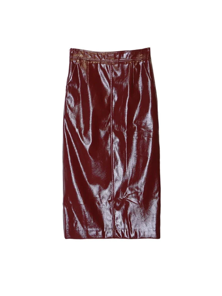 Jupe midi en cuir Aurora