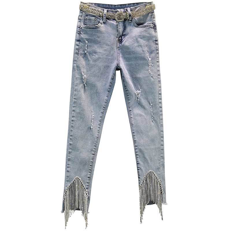 Rhinestone Fringed Jeans
