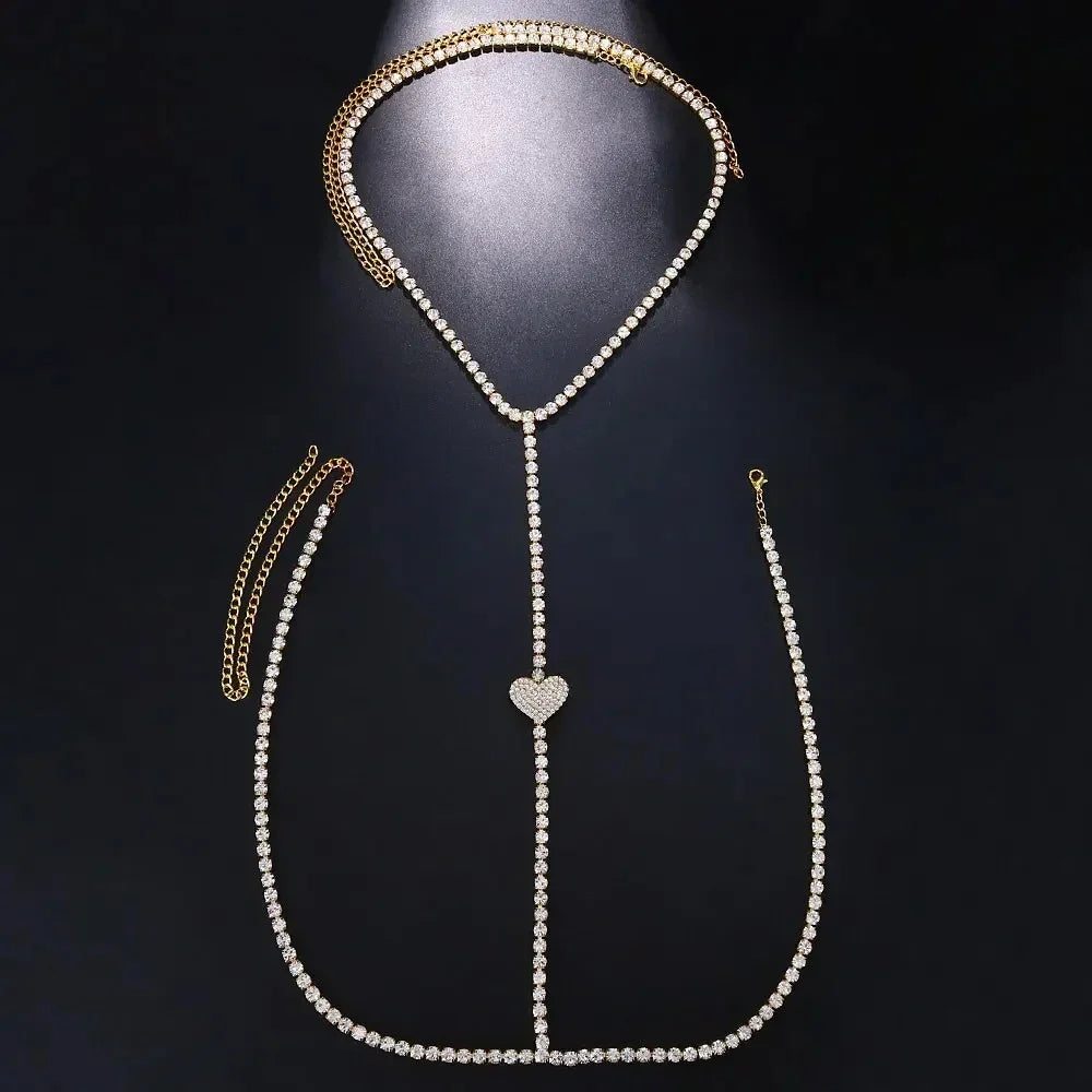 Rhinestone Heart Chest Necklace