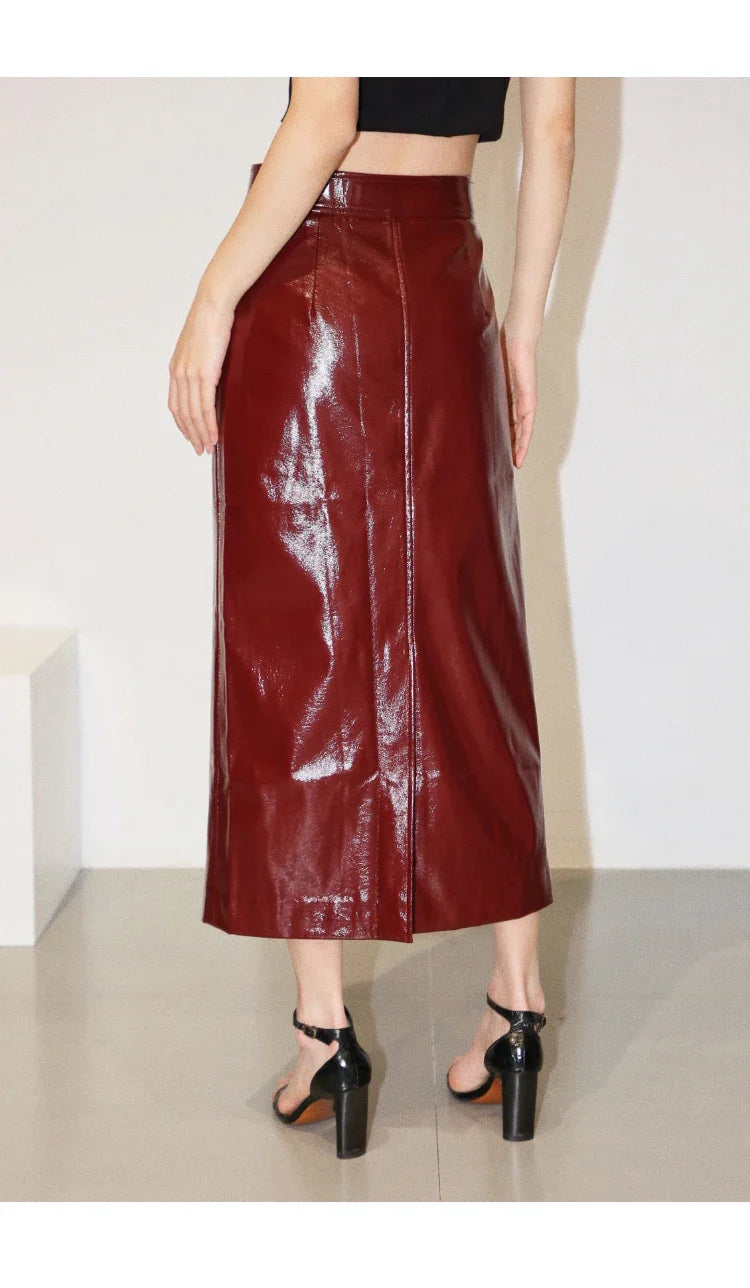 Jupe midi en cuir Aurora