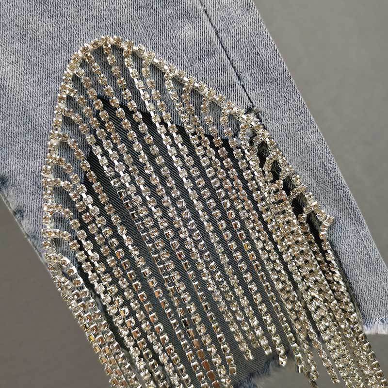 Rhinestone Fringed Jeans
