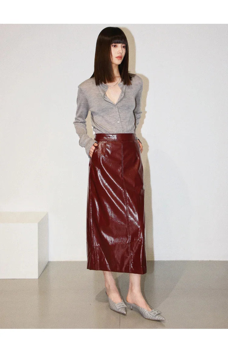 Jupe midi en cuir Aurora