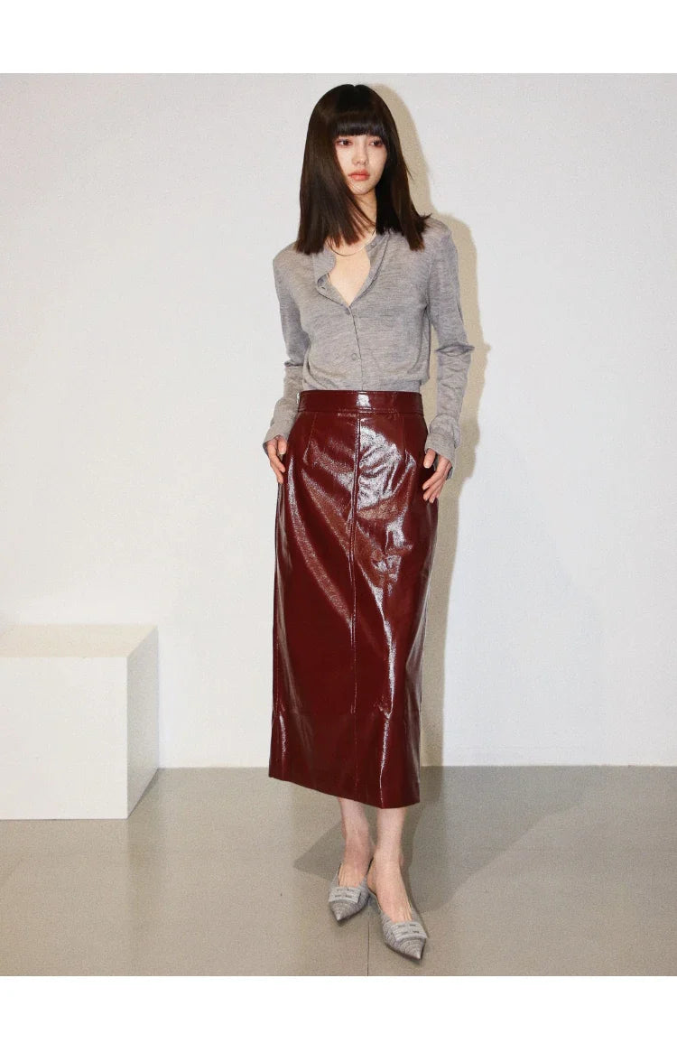 Jupe midi en cuir Aurora