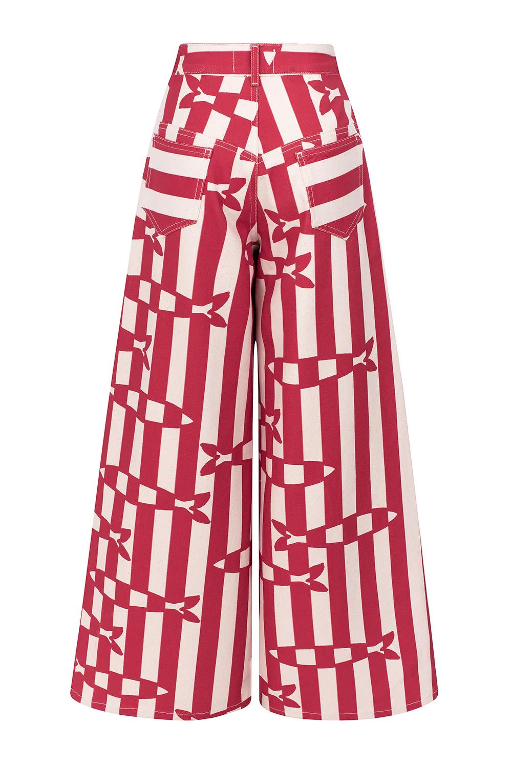 Fish Print Striped Wide Leg Pants