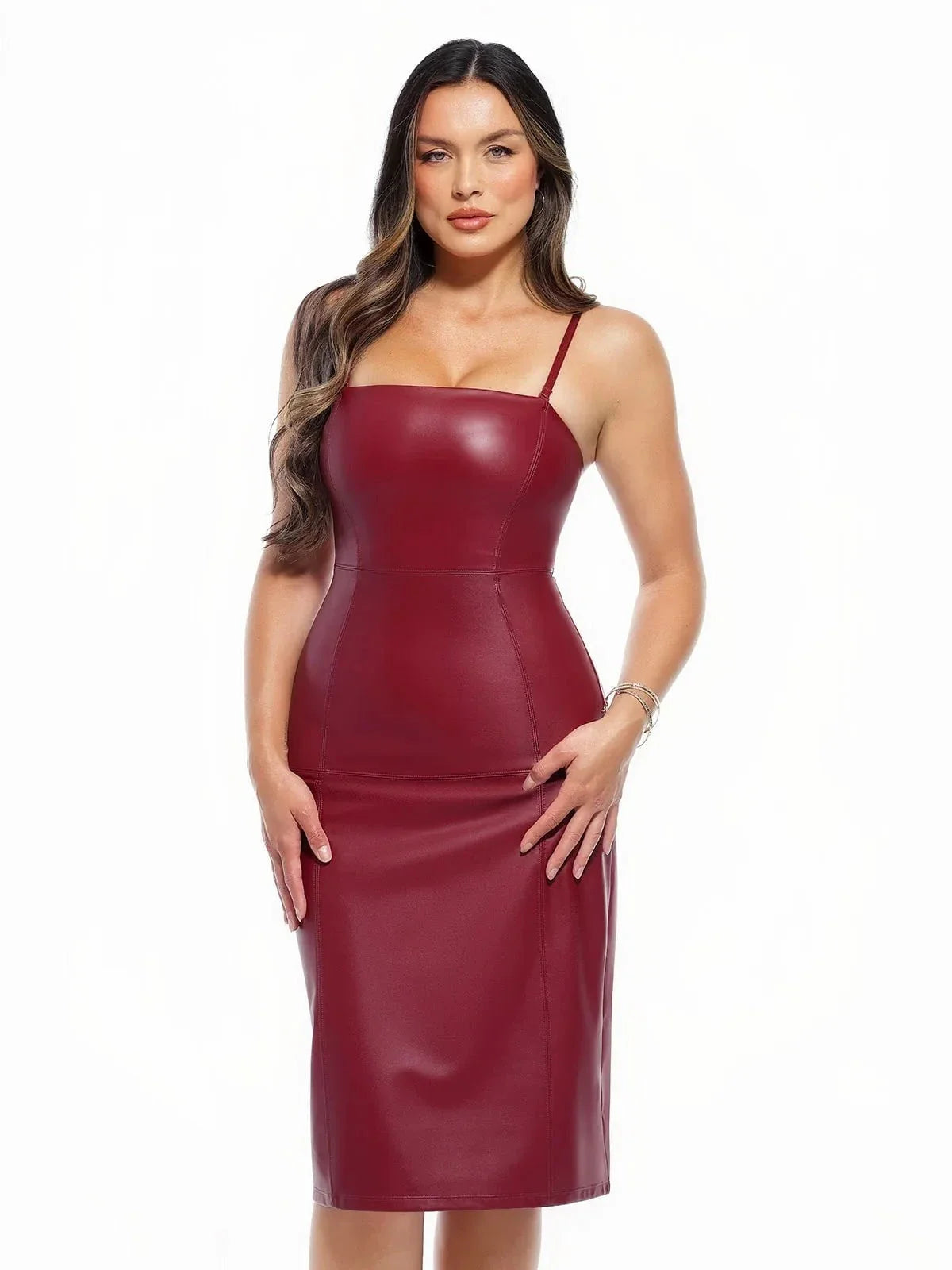 Dual-Wear Sculpting Faux Leather Dress