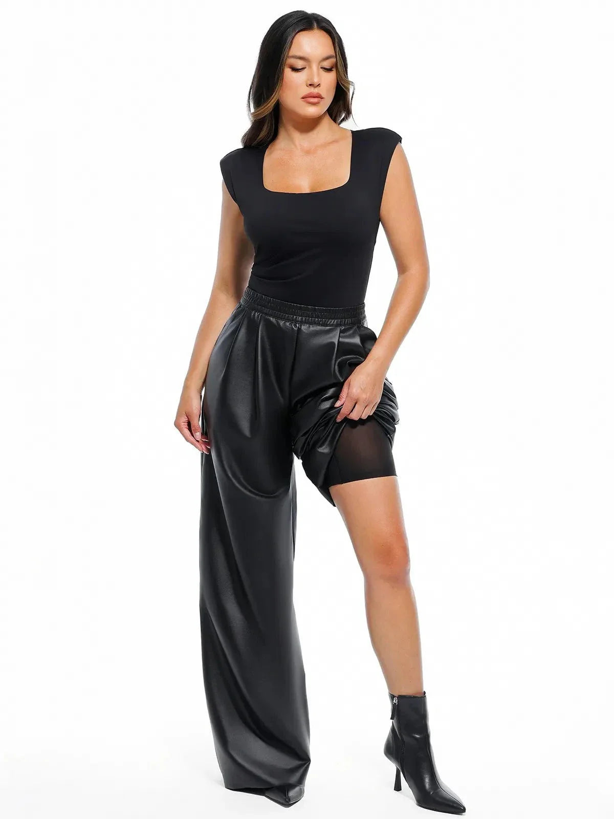Faux Leather High Waisted Wide Leg Pants