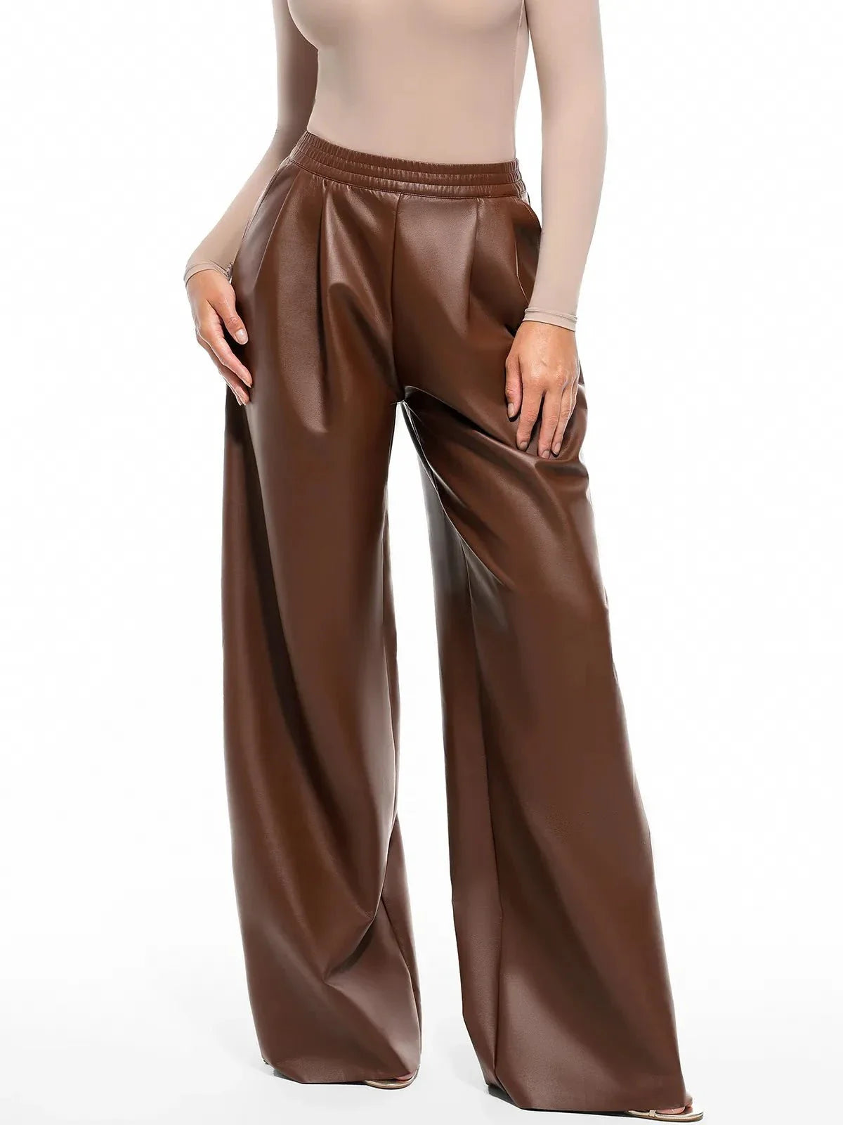 Faux Leather High Waisted Wide Leg Pants