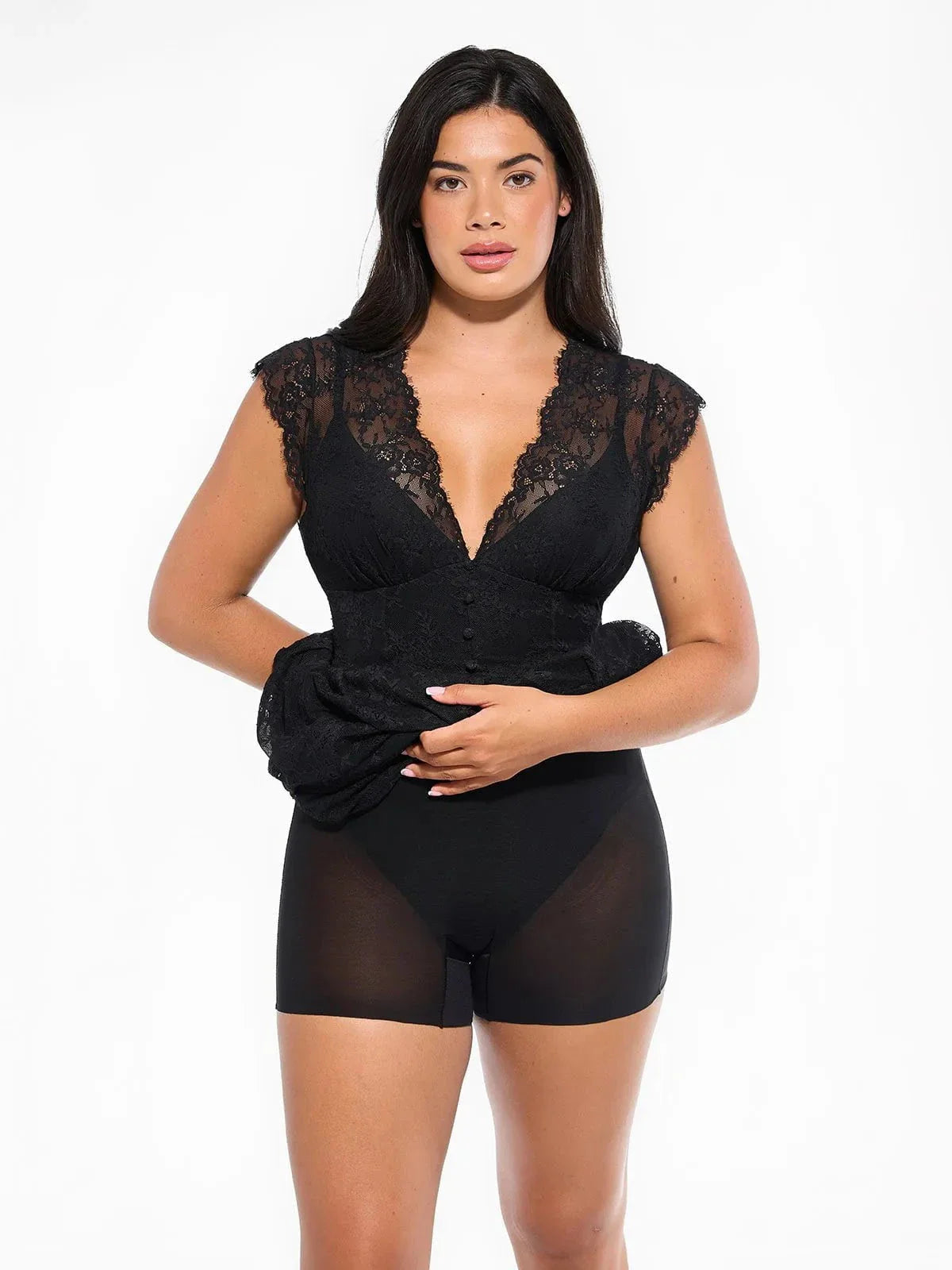 Shapewear Boho Floral Lace Front Slit Maxi Dress