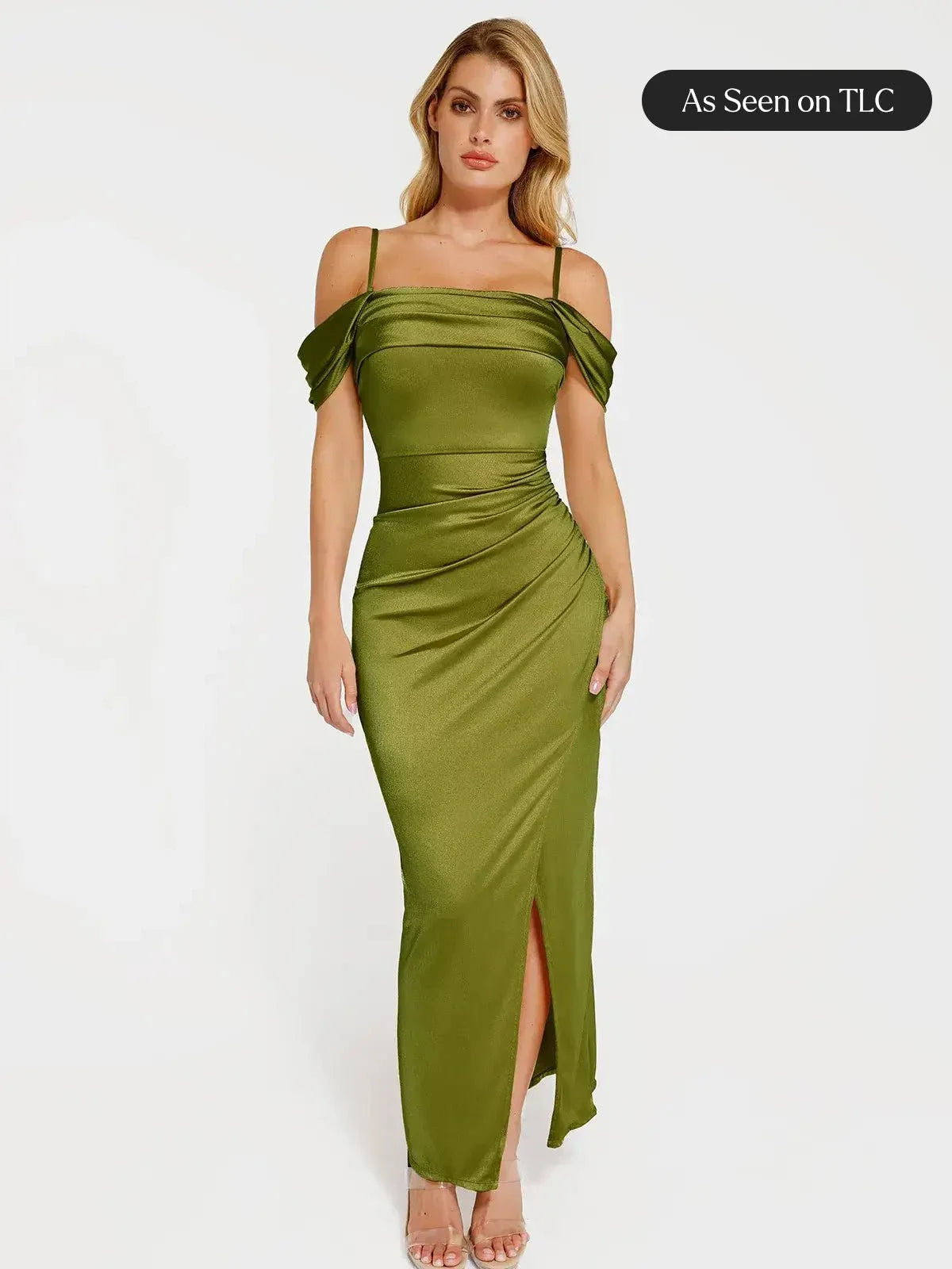 Shapewear Off Shoulder Shine Ruched Sculpting Maxi Dress