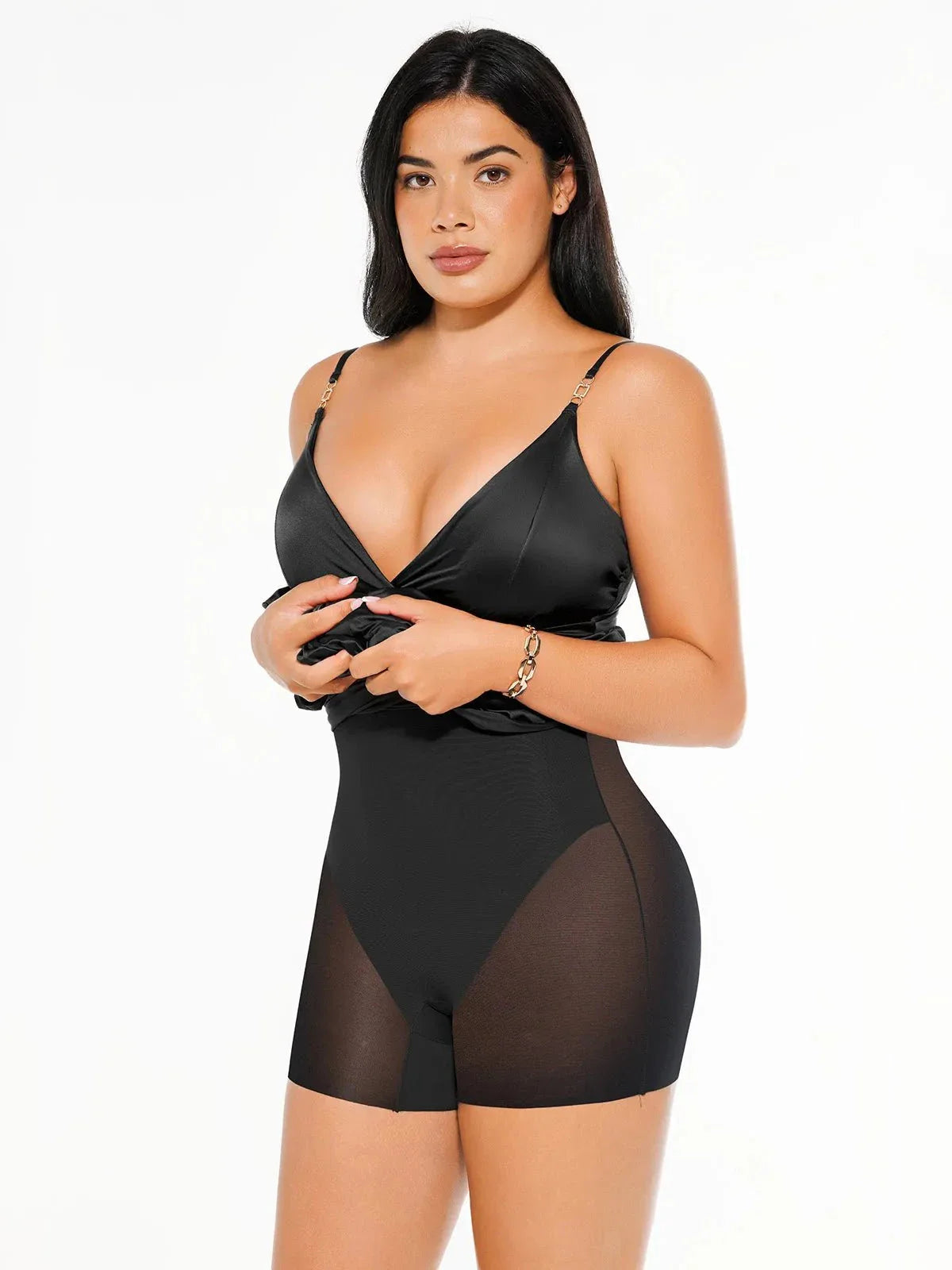 Shapewear Satin Deep-V Front Slit Maxi Dress