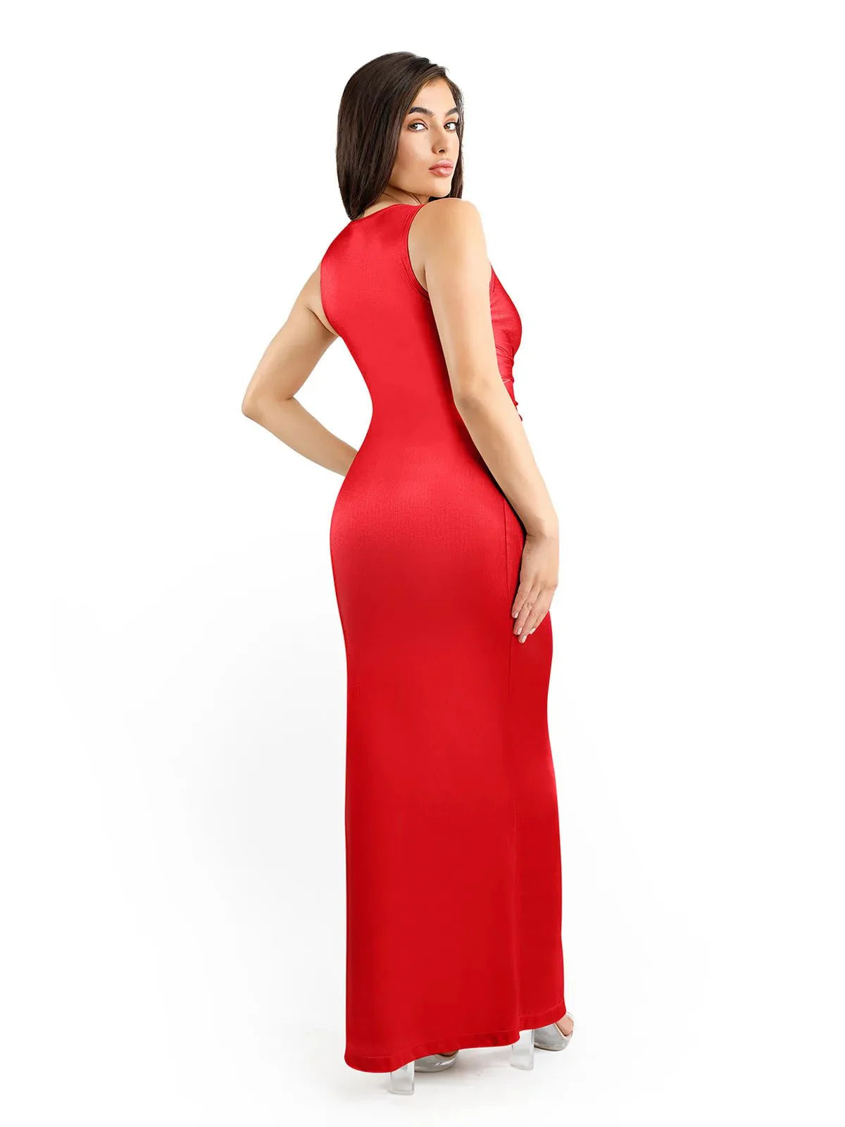 Shapewear Shine Deep V-Neck Bias Twist Hourglass Maxi Dress