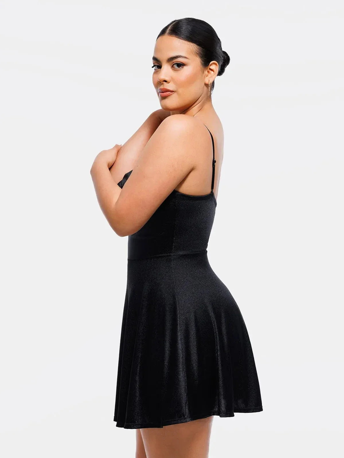 Shapewear Strappy Cowl Neck Tummy Control Flare Dress