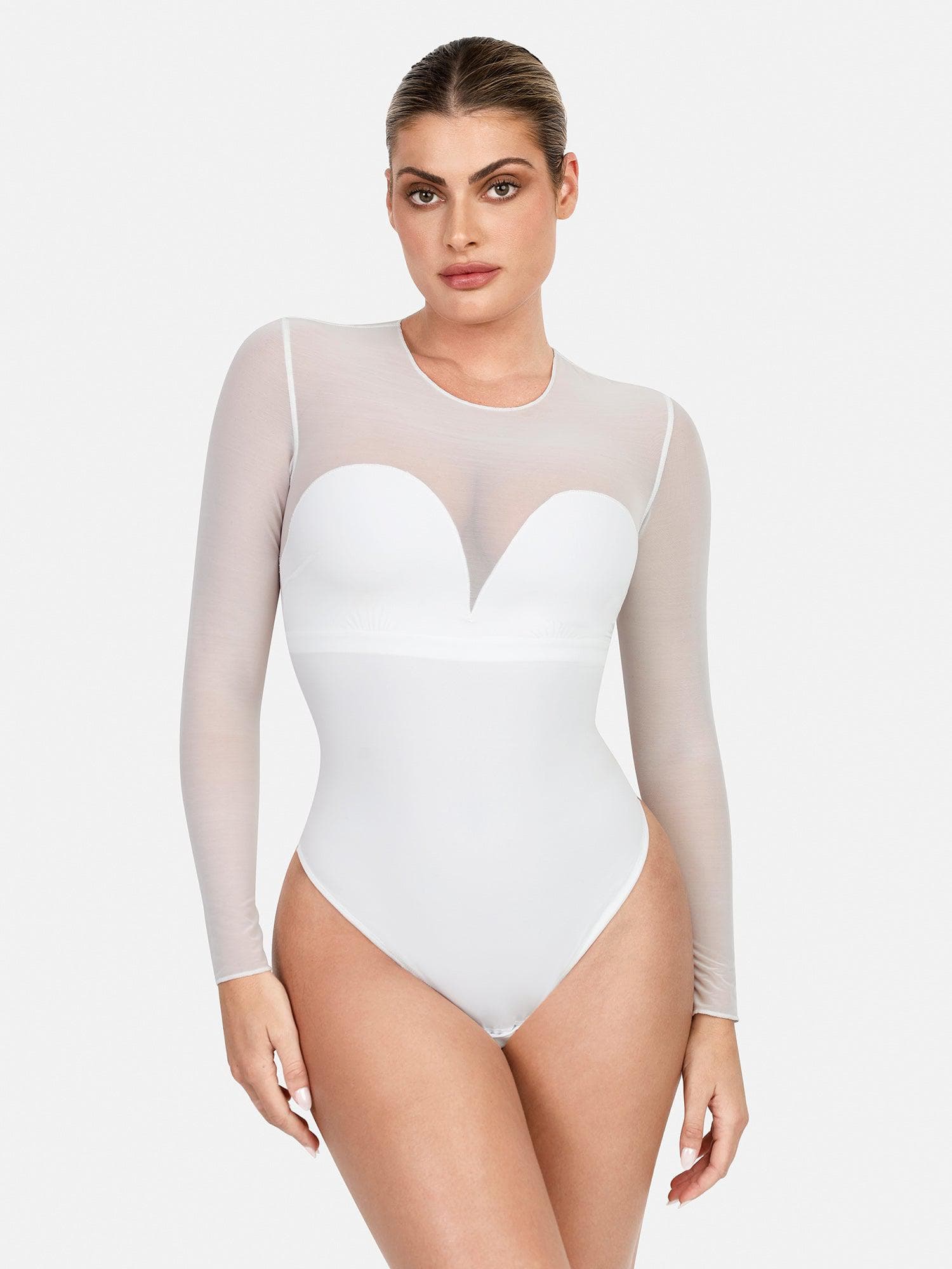 Shapewear Illusion Mesh Long Sleeve Tummy Control Bodysuit